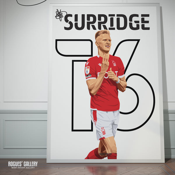 Sam Surridge: It's 3! - Nottingham Forest - Signed A3 Name & Number Prints