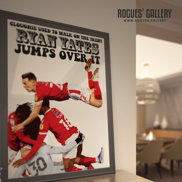 Ryan Yates Jumps Over The Trent - Nottingham Forest - A0, A1, A2 or A3 Prints