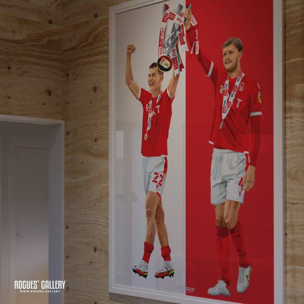 Lifting The Cup - Joe Worrall & Ryan Yates, Nottingham Forest - Special Ltd. Ed. Signed A2 or A3 Print