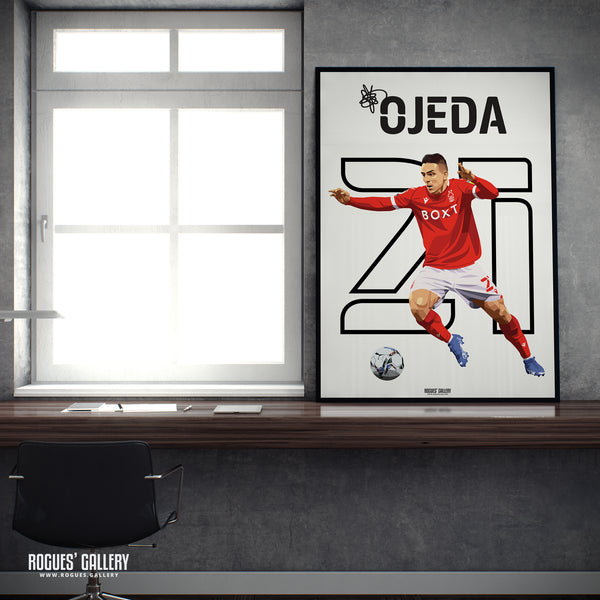 Braian Ojeda - Nottingham Forest - Signed A3 Name & Number Prints