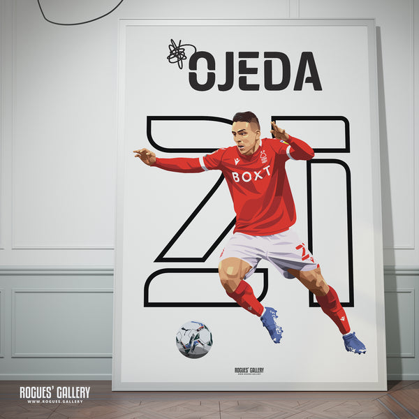 Braian Ojeda - Nottingham Forest - Signed A3 Name & Number Prints