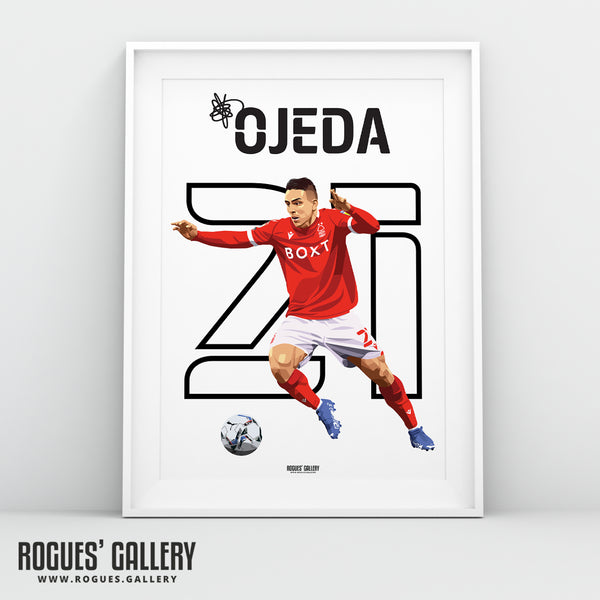 Braian Ojeda - Nottingham Forest - Signed A3 Name & Number Prints