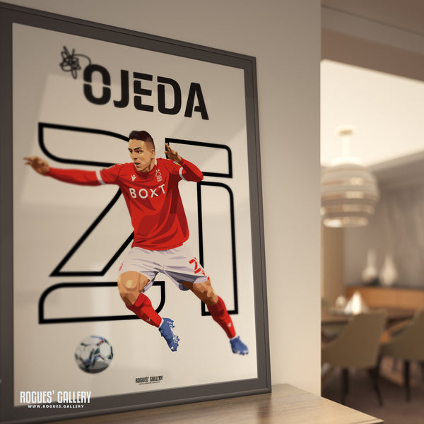 Braian Ojeda - Nottingham Forest - Signed A3 Name & Number Prints
