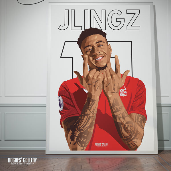 Jesse Lingard - Nottingham Forest - A0, A1, A2 or A3 Name & Number Prints