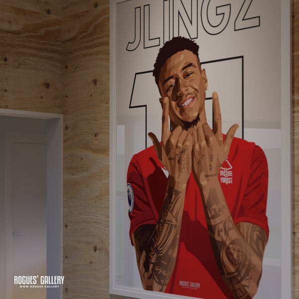 Jesse Lingard - Nottingham Forest - A0, A1, A2 or A3 Name & Number Prints