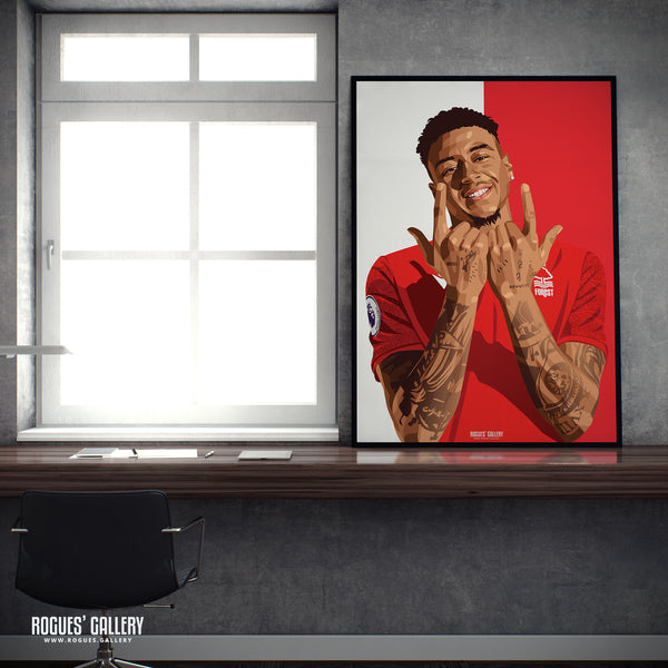 Jesse Lingard - Nottingham Forest - Signed A3 Red & White Prints