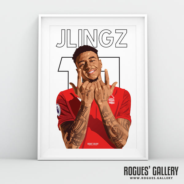 Jesse Lingard - Nottingham Forest - Signed A3 Name & Number Prints