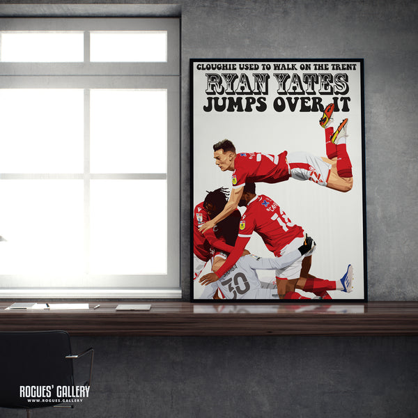 Ryan Yates Jumps Over The Trent - Nottingham Forest - Signed A3 Prints