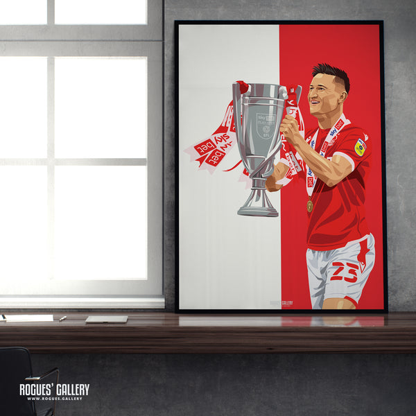 Joe Lolley with the Playoff Trophy - Nottingham Forest - Signed A3 Red & White Prints
