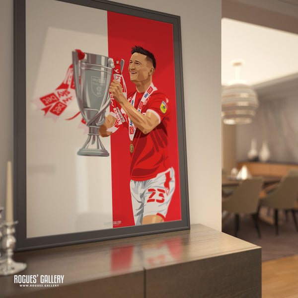 Joe Lolley with the Playoff Trophy - Nottingham Forest - Signed A3 Red & White Prints