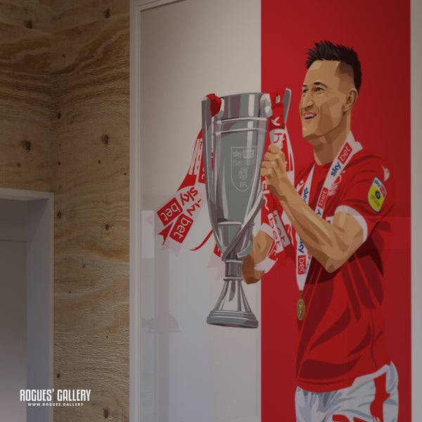 Joe Lolley with the Playoff Trophy - Nottingham Forest - Signed A3 Red & White Prints