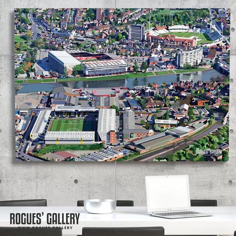 The Grounds of Nottingham - The City Ground, Trent Bridge Cricket Ground & Meadow Lane - A0, A1, A2 or A3 Prints