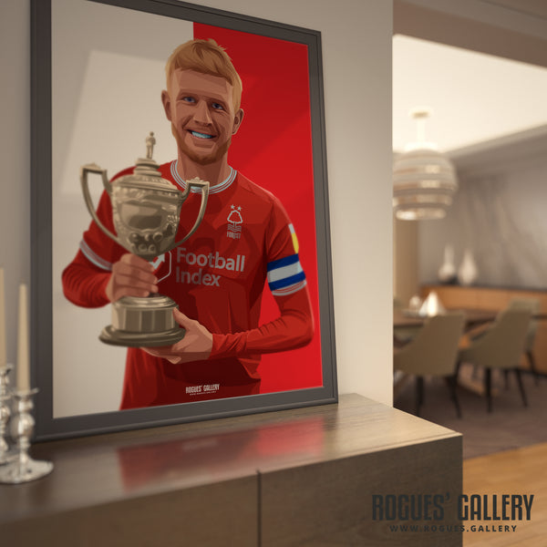 Joe Worrall: Holding The Brian Clough Trophy - Nottingham Forest - Signed A3 Icon Print