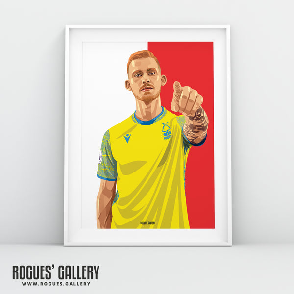Lewis O'Brien - Nottingham Forest - A0, A1, A2 or A3 Red & White Prints