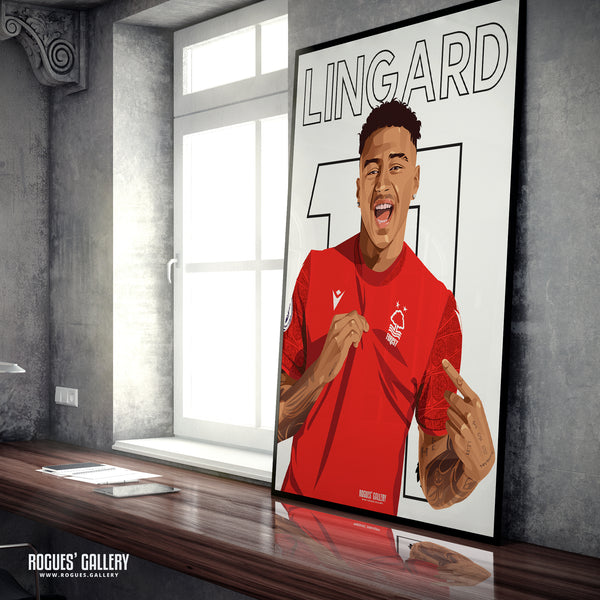 Jesse Lingard - Nottingham Forest - A0, A1, A2 or A3 Name & Number Prints