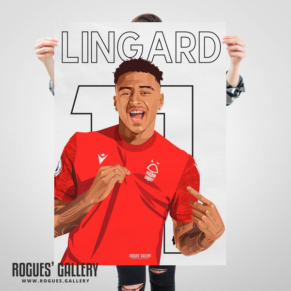 Jesse Lingard - Nottingham Forest - A0, A1, A2 or A3 Name & Number Prints