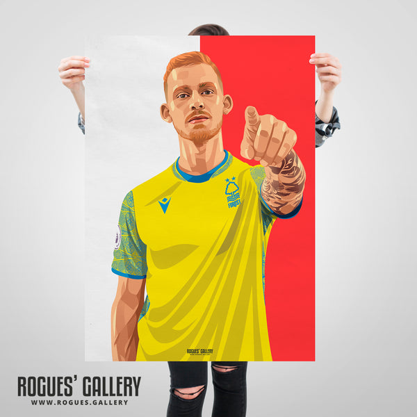 Lewis O'Brien - Nottingham Forest - Signed A3 Red & White Prints