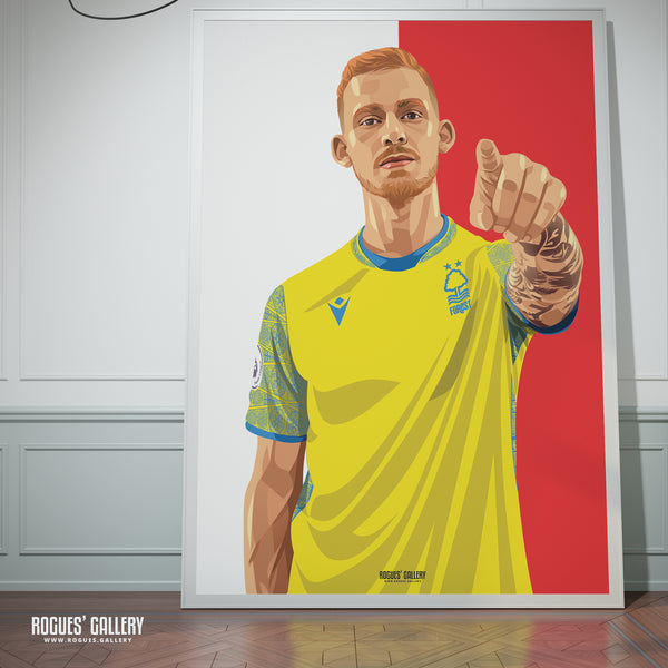 Lewis O'Brien - Nottingham Forest - Signed A3 Red & White Prints