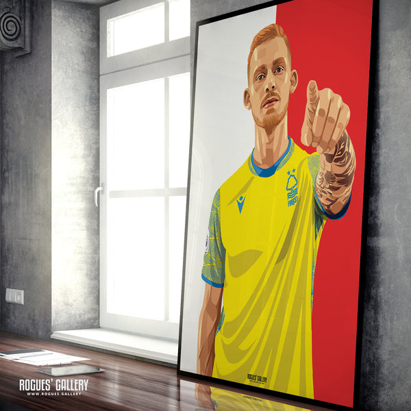 Lewis O'Brien - Nottingham Forest - Signed A3 Red & White Prints