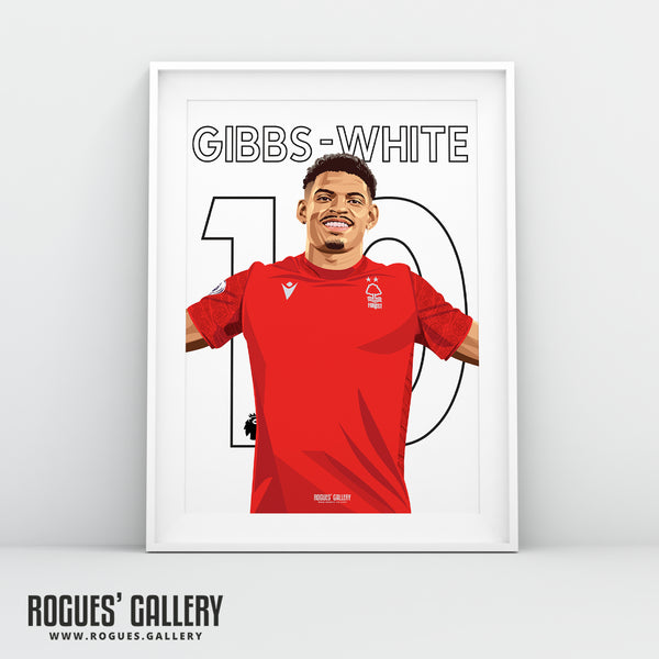Morgan Gibbs-White - Nottingham Forest - Signed A3 Premier League Name & Number Prints