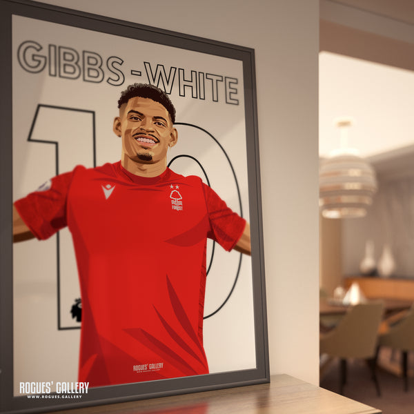 Morgan Gibbs-White - Nottingham Forest - Signed A3 Premier League Name & Number Prints