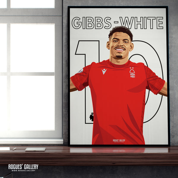 Morgan Gibbs-White - Nottingham Forest - Signed A3 Premier League Name & Number Prints