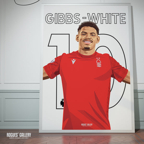 Morgan Gibbs-White - Nottingham Forest - Signed A3 Premier League Name & Number Prints