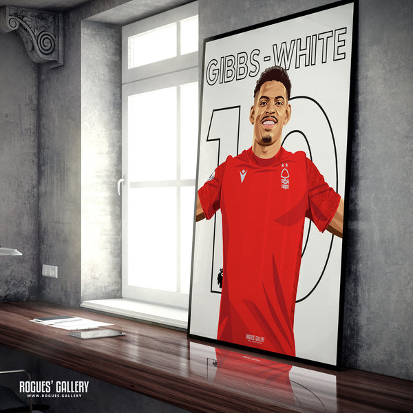 Morgan Gibbs-White - Nottingham Forest - Signed A3 Premier League Name & Number Prints