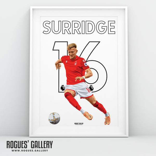 Sam Surridge - Nottingham Forest - Signed A3 Premier League Name & Number Prints