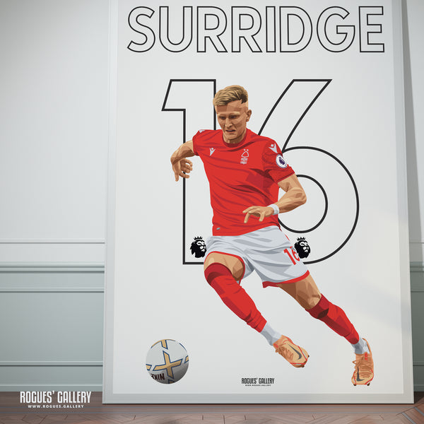 Sam Surridge - Nottingham Forest - Signed A3 Premier League Name & Number Prints