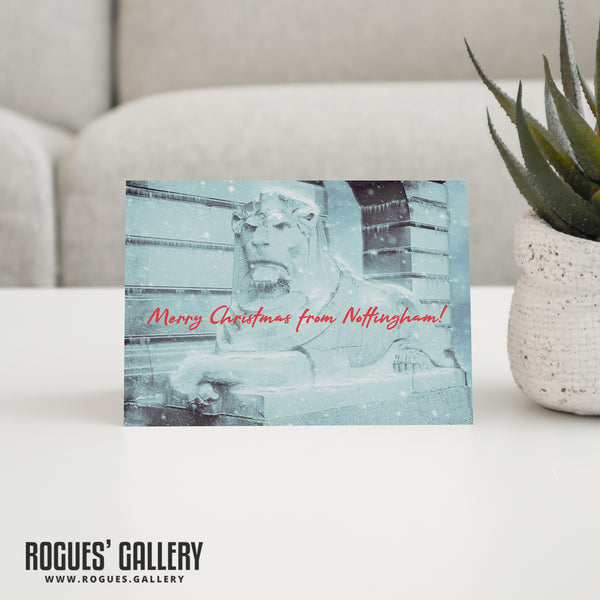 Nottingham's Left Lion in the snow  - Landscape Version - Christmas Cards