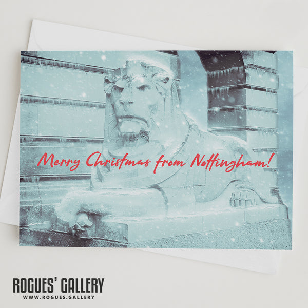 Nottingham's Left Lion in the snow  - Landscape Version - Christmas Cards