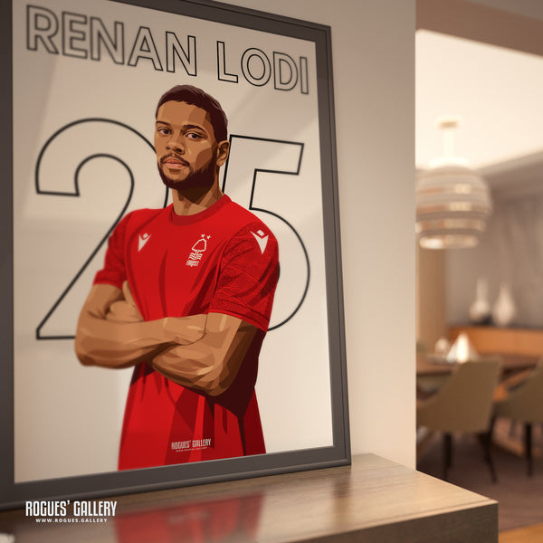 Renan Lodi - Nottingham Forest - Signed A3 Premier League Name & Number Prints
