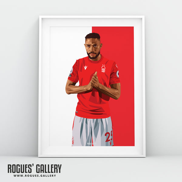Emmanuel Dennis - Nottingham Forest - Signed A3 Red & White Prints