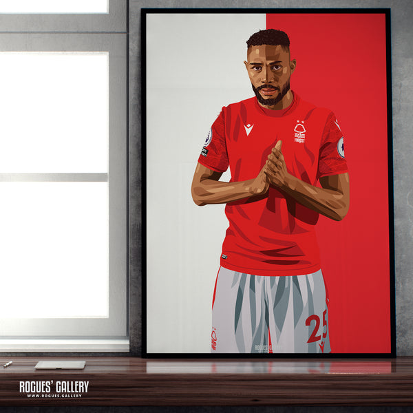 Emmanuel Dennis - Nottingham Forest - Signed A3 Red & White Prints