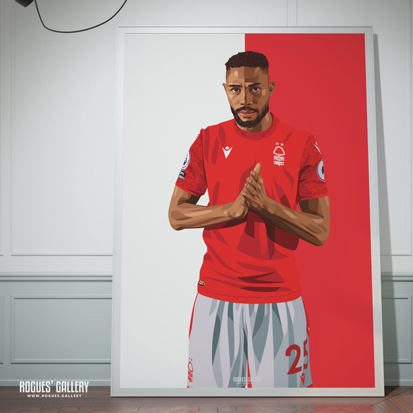 Emmanuel Dennis - Nottingham Forest - Signed A3 Red & White Prints