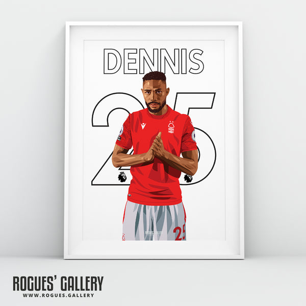 Emmanuel Dennis - Nottingham Forest - Signed A3 Premier League Name & Number Prints
