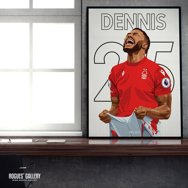 Emmanuel Dennis - Nottingham Forest - Signed A3 Premier League Name & Number Prints