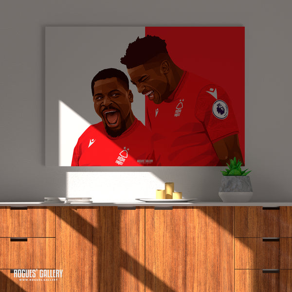 When the going gets tough... - Taiwo Awoniyi & Serge Aurier celebrate victory over Liverpool - Nottingham Forest - A0, A1, A2 or A3 Red & White Prints