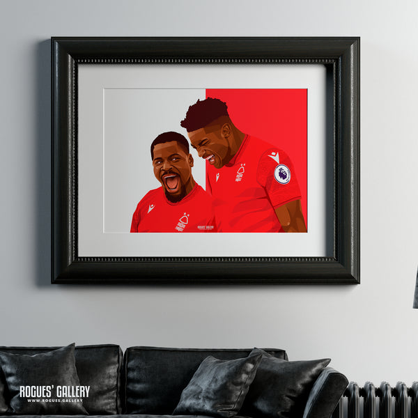 When the going gets tough... - Taiwo Awoniyi & Serge Aurier celebrate victory over Liverpool - Nottingham Forest - A0, A1, A2 or A3 Red & White Prints