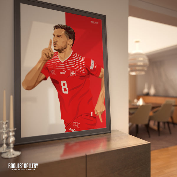 Remo Freuler - Nottingham Forest & Switzerland - A0, A1, A2 or A3 Red & White Prints