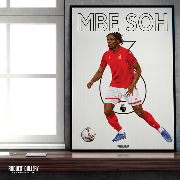 Loic Mbe Soh - Nottingham Forest - Signed A3 Premier League Name & Number Prints