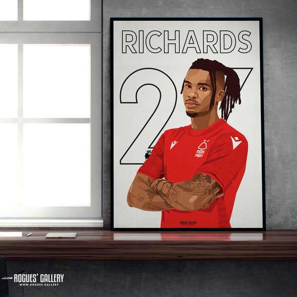 Omar Richards - Nottingham Forest - Signed A3 Premier League Name & Number Prints