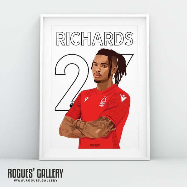 Omar Richards - Nottingham Forest - Signed A3 Premier League Name & Number Prints