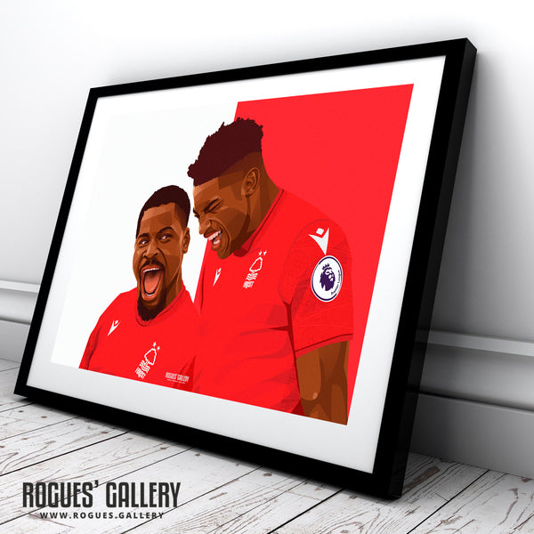 When the going gets tough... - Taiwo Awoniyi & Serge Aurier celebrate victory over Liverpool - Nottingham Forest - Signed A3 Red & White Prints