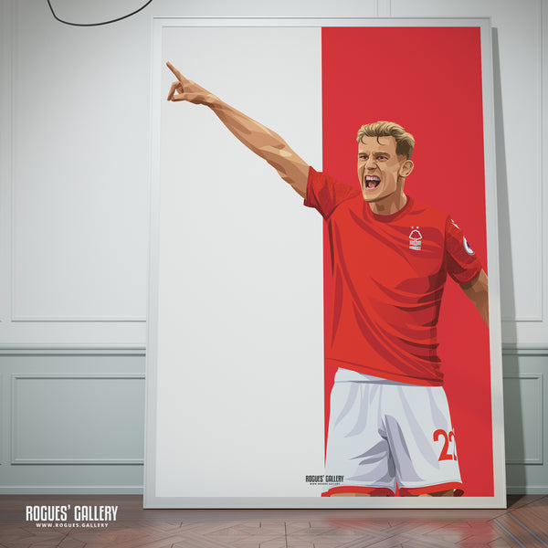 Ryan Yates - Nottingham Forest - Signed A3 Red & White Prints