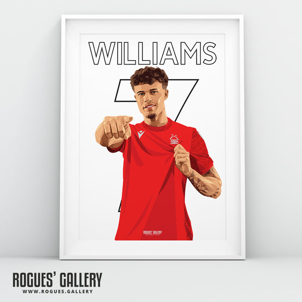 Neco Williams - Nottingham Forest - Signed A3 Premier League Name & Number Prints