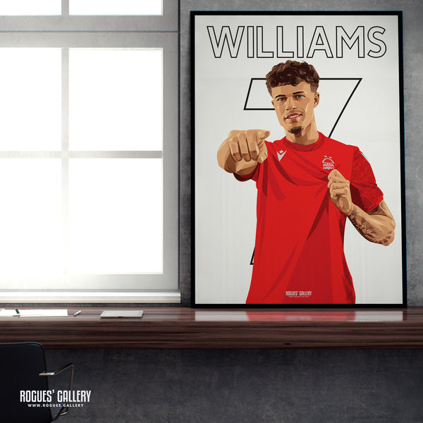 Neco Williams - Nottingham Forest - Signed A3 Premier League Name & Number Prints
