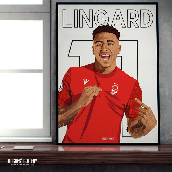 Jesse Lingard - Nottingham Forest - Signed A3 Name & Number Prints