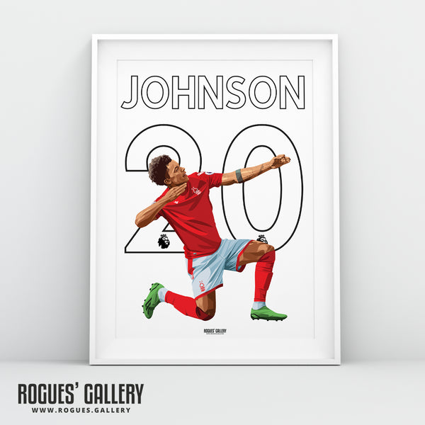 Brennan Johnson - Nottingham Forest - Signed A3 Premier League Name & Number Prints